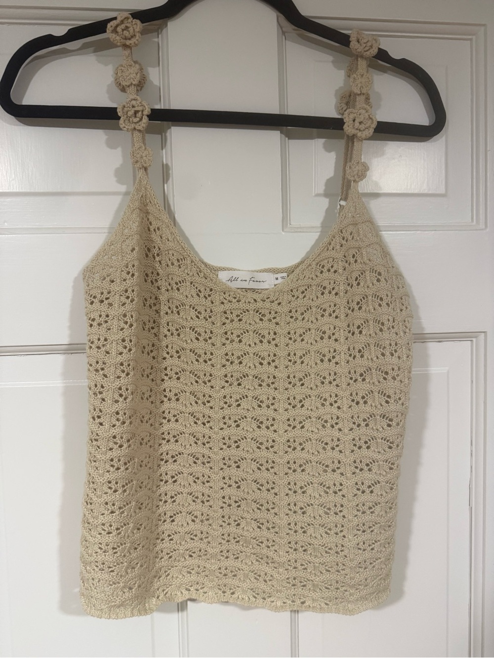 All in Favor Crochet Camisole Top Size M Beige Boho Knit